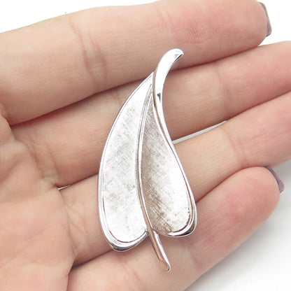925 Sterling Silver Vintage Textured Leaf Pin Brooch