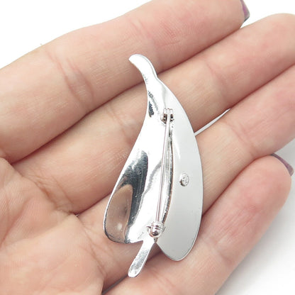 925 Sterling Silver Vintage Textured Leaf Pin Brooch