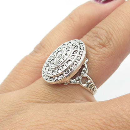UNCAS 925 Sterling Silver Antique Art Deco Real Marcasite Heart Ring Size 5.75