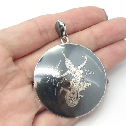 AMFARCO 925 Sterling Silver Vintage Siam Niello Hindu Goddess Pendant