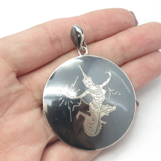 AMFARCO 925 Sterling Silver Vintage Siam Niello Hindu Goddess Pendant