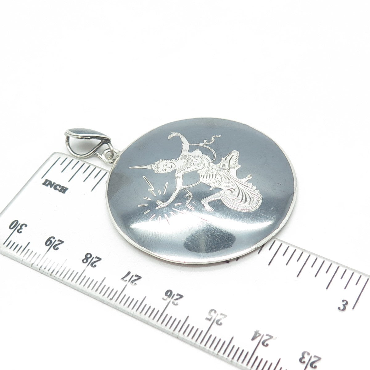 AMFARCO 925 Sterling Silver Vintage Siam Niello Hindu Goddess Pendant