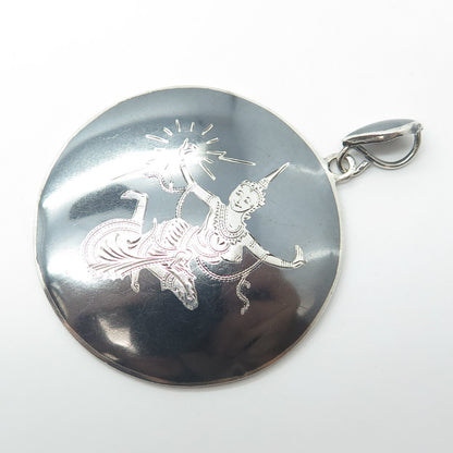 AMFARCO 925 Sterling Silver Vintage Siam Niello Hindu Goddess Pendant