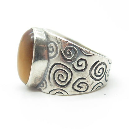 SHUBE 925 Sterling Silver Vintage Southwestern Real Tiger Eye Spiral Ring Size 7