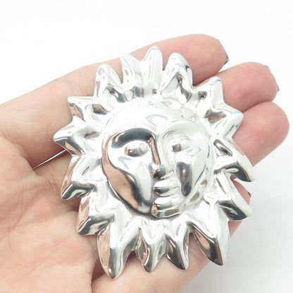 925 Sterling Silver Vintage Mexico Sun Face Pin Brooch