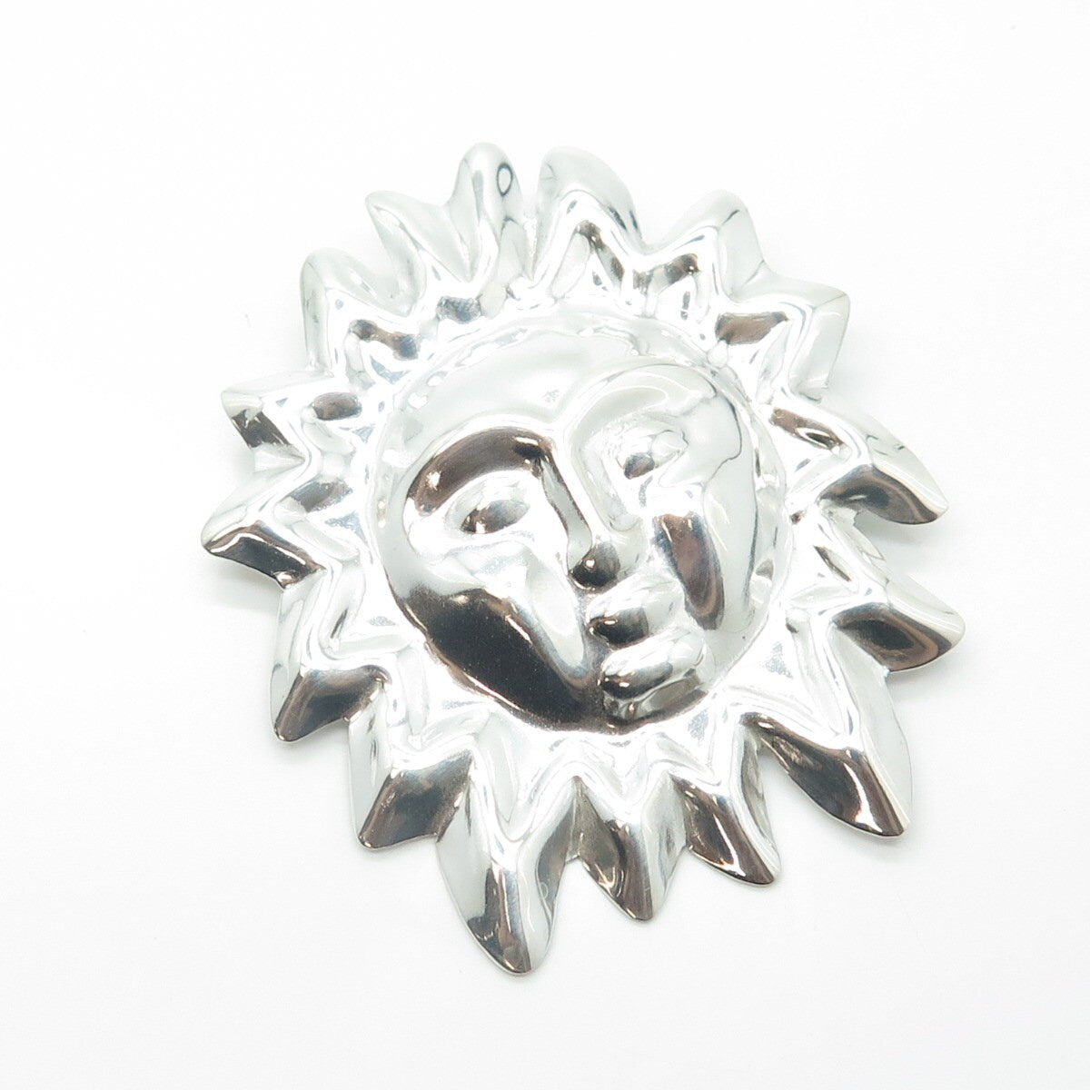925 Sterling Silver Vintage Mexico Sun Face Pin Brooch