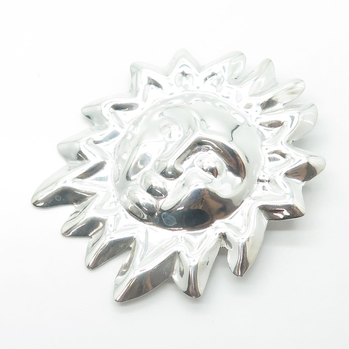 925 Sterling Silver Vintage Mexico Sun Face Pin Brooch