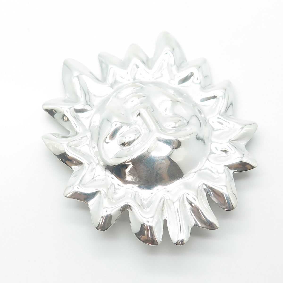 925 Sterling Silver Vintage Mexico Sun Face Pin Brooch