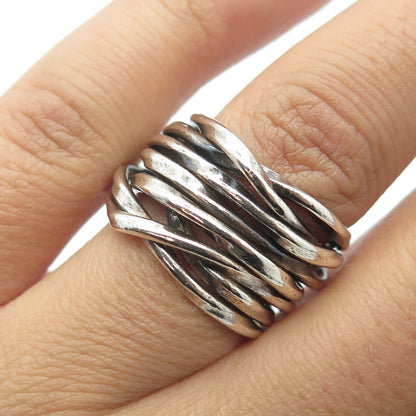 925 Sterling Silver Vintage Multi-Chain Wide Ring Size 6