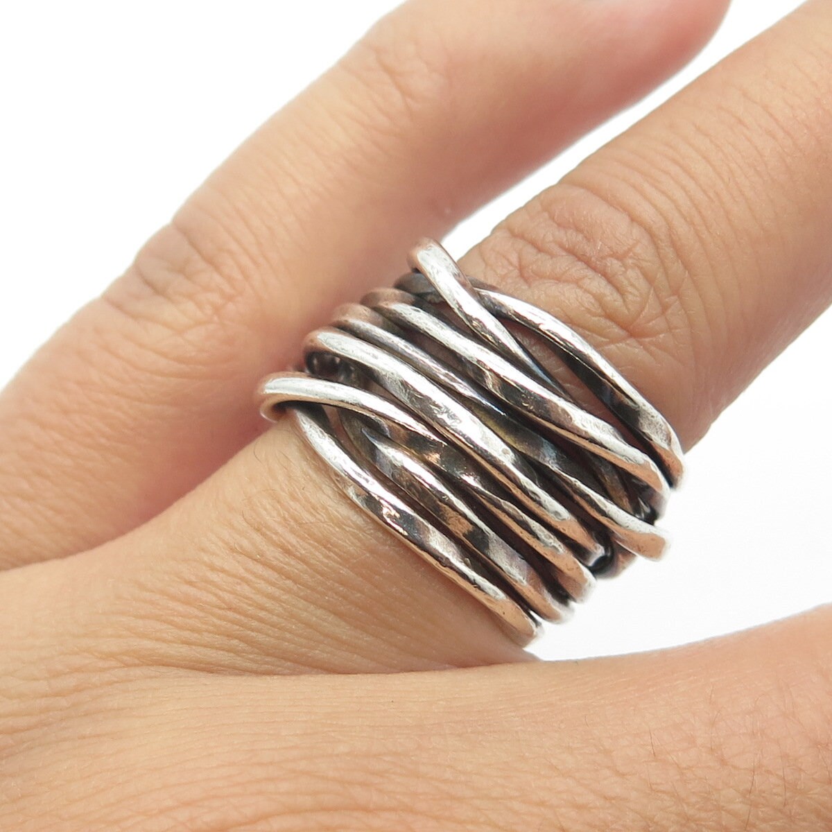 925 Sterling Silver Vintage Multi-Chain Wide Ring Size 6