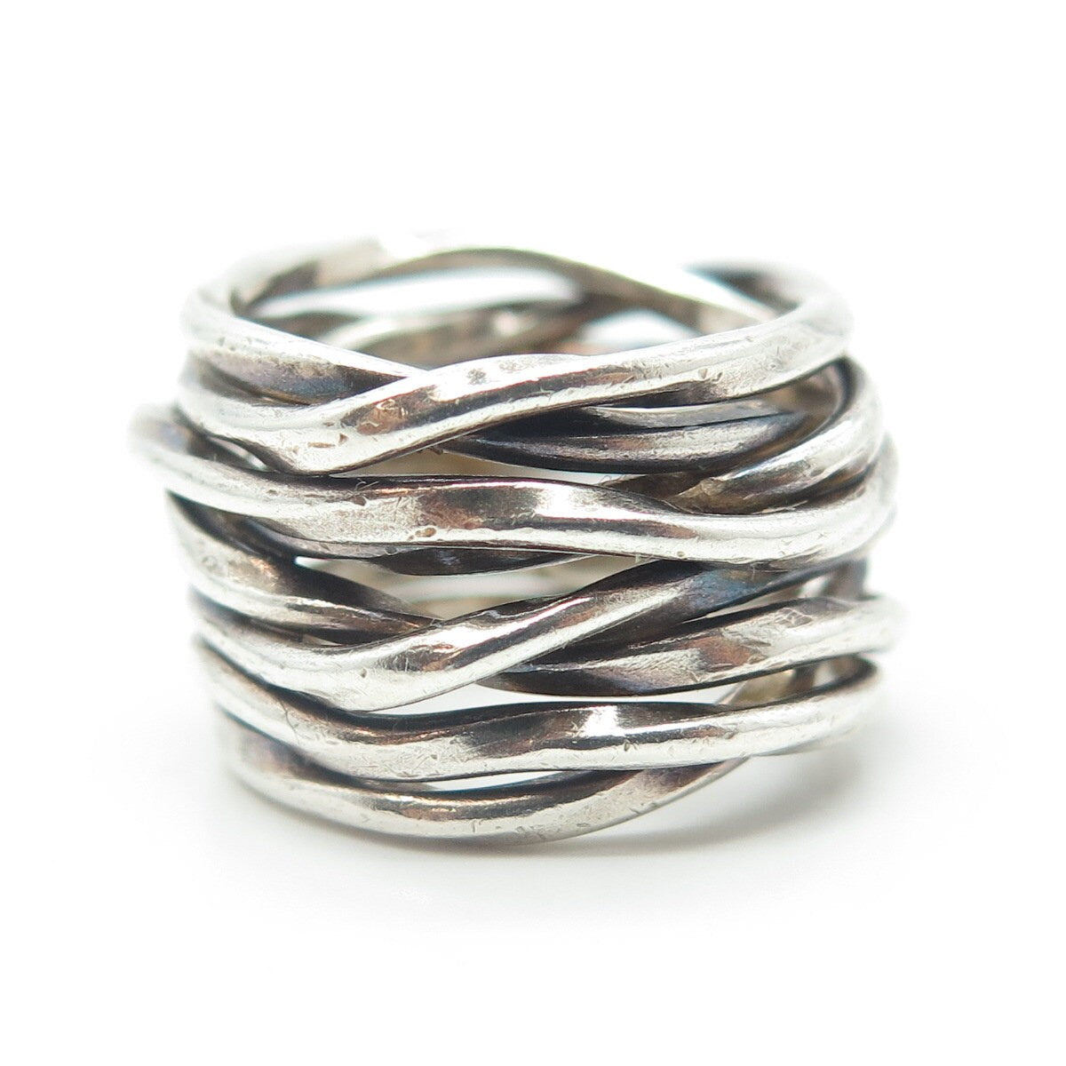 925 Sterling Silver Vintage Multi-Chain Wide Ring Size 6