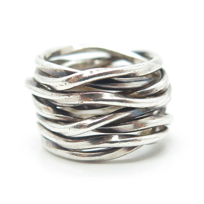 925 Sterling Silver Vintage Multi-Chain Wide Ring Size 6