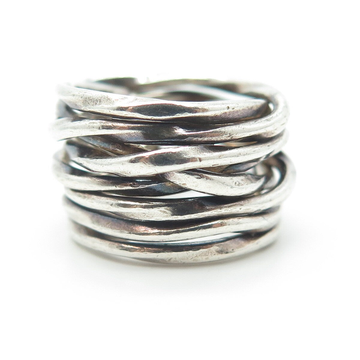 925 Sterling Silver Vintage Multi-Chain Wide Ring Size 6