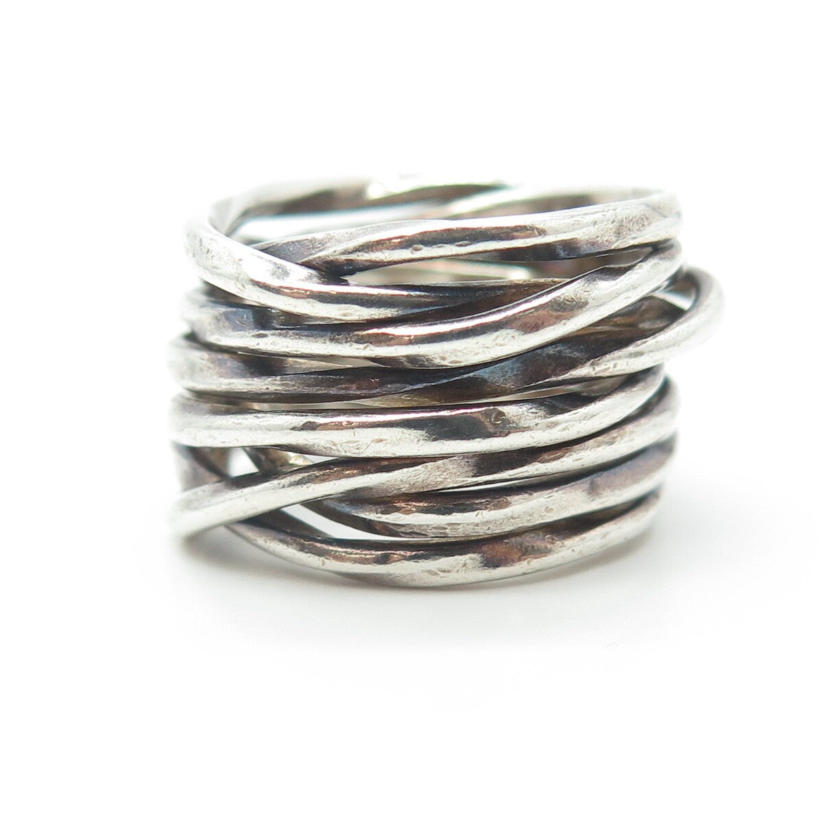 925 Sterling Silver Vintage Multi-Chain Wide Ring Size 6