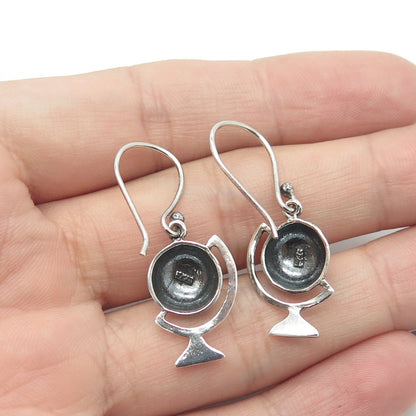 925 Sterling Silver Vintage Globe Dangling Hook Earrings