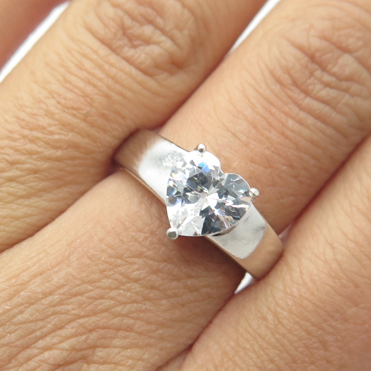 925 Sterling Silver Heart-Cut White C Z Engagement Ring Size 6.75