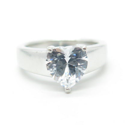 925 Sterling Silver Heart-Cut White C Z Engagement Ring Size 6.75