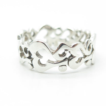 925 Sterling Silver Vintage Modernist Open Heart All Around Band Ring Size 11.75