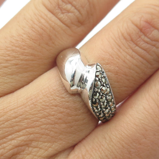 925 Sterling Silver Vintage Real Marcasite Gemstone Ring Size 6.75