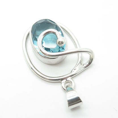 925 Sterling Silver Vintage Blue Glass Modernist Pendant