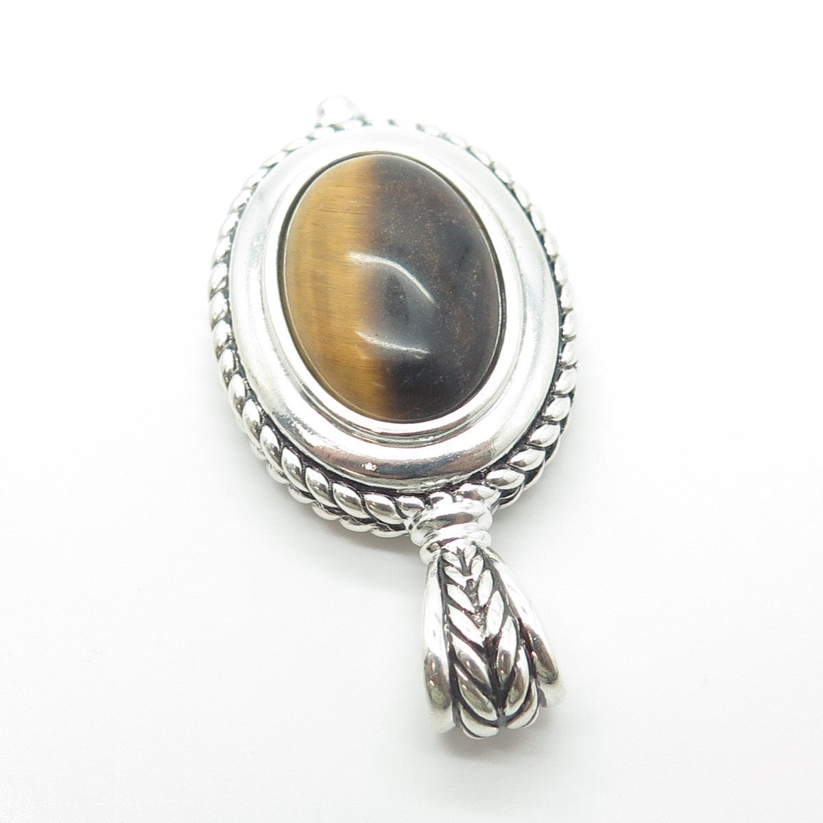 925 Sterling Silver Vintage Real Tiger Eye Gemstone Pendant