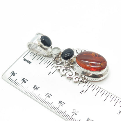 SUARTI BALI 925 Sterling Silver Vintage Black Onyx Amber Clear Quartz Pendant