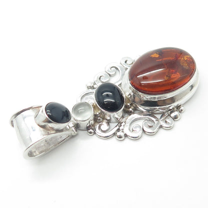 SUARTI BALI 925 Sterling Silver Vintage Black Onyx Amber Clear Quartz Pendant