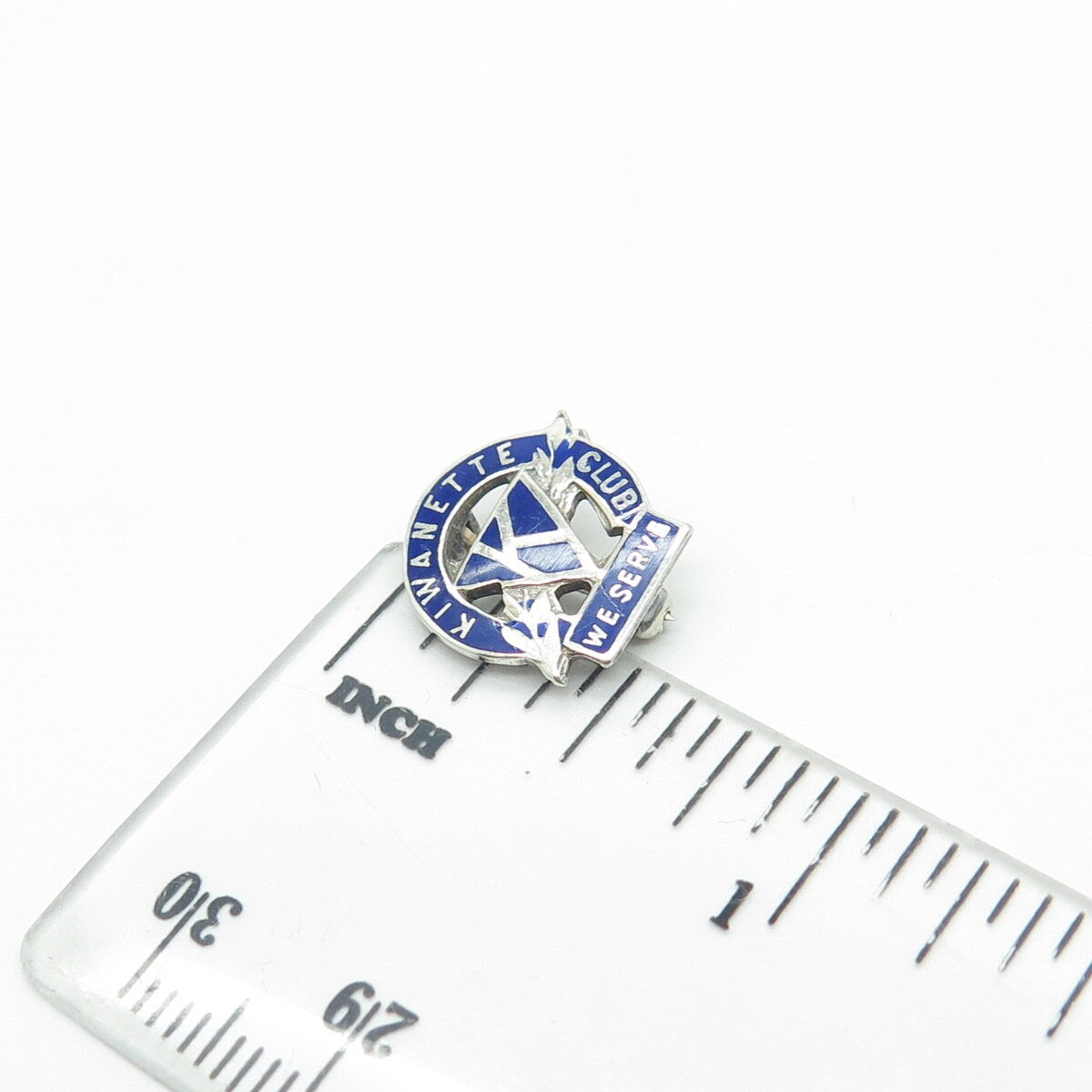 925 Sterling Silver Antique Art Deco Enamel "Kiwanette Club We Serve" Pin Brooch