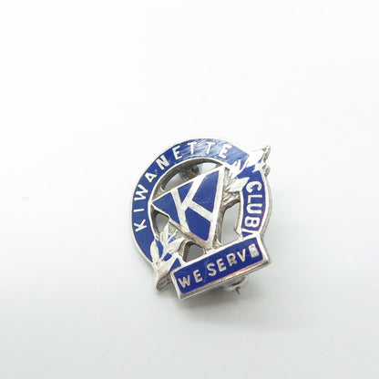925 Sterling Silver Antique Art Deco Enamel "Kiwanette Club We Serve" Pin Brooch