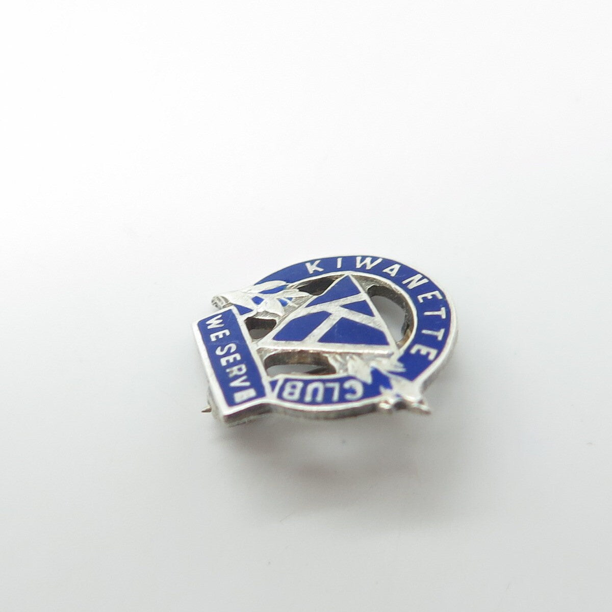 925 Sterling Silver Antique Art Deco Enamel "Kiwanette Club We Serve" Pin Brooch