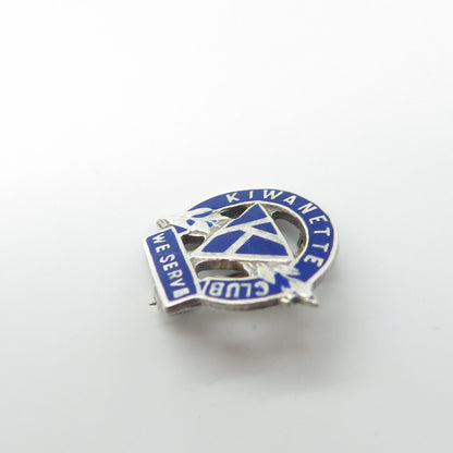 925 Sterling Silver Antique Art Deco Enamel "Kiwanette Club We Serve" Pin Brooch