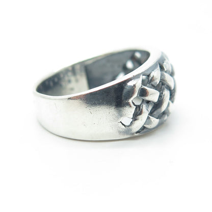 925 Sterling Silver Vintage Wicker Woven Oxidized Ring Size 7.25