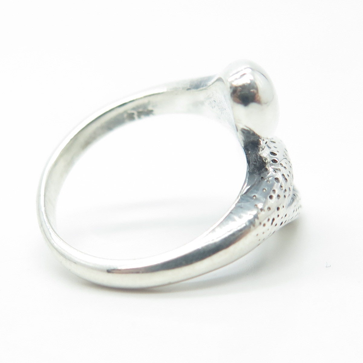 925 Sterling Silver Vintage Modernist Hook & Eye Bypass Ring Size 6.25