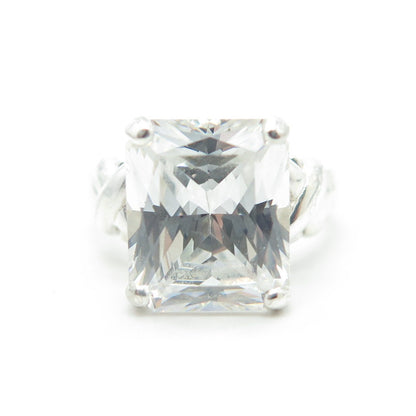 925 Sterling Silver Radiant-Cut White C Z Engagement Ring Size 6