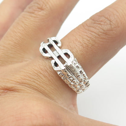 925 Sterling Silver Vintage Dollar Sign Ring Size 9.75