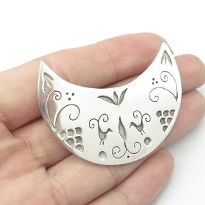 NADIA 925 Sterling Silver Vintage Crescent Moon Ornate Pin Brooch