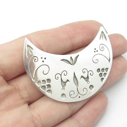 NADIA 925 Sterling Silver Vintage Crescent Moon Ornate Pin Brooch