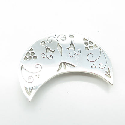 NADIA 925 Sterling Silver Vintage Crescent Moon Ornate Pin Brooch