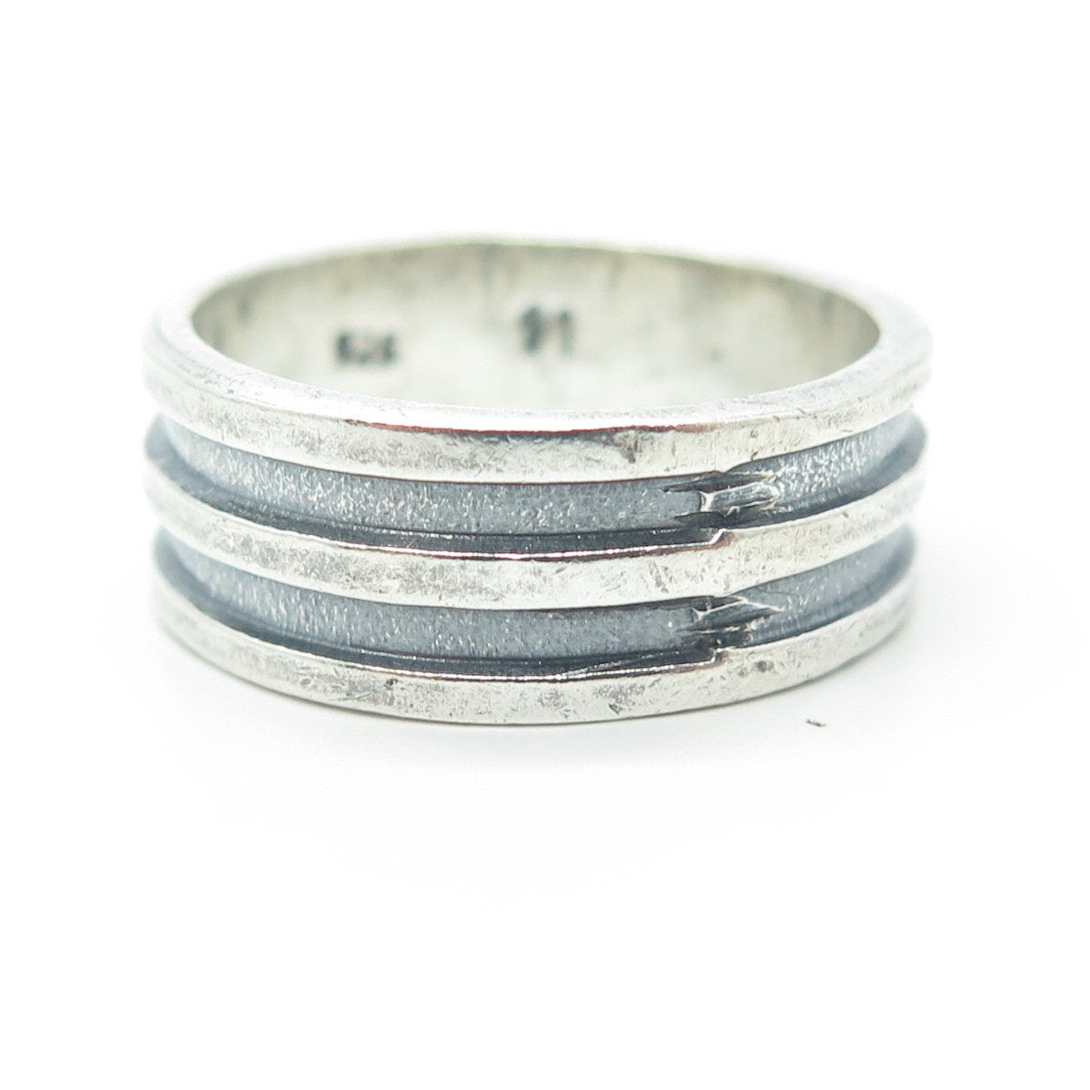 AMERICAN EAGLE 925 Sterling Silver Vintage Lined Oxidized Band Ring Size 11