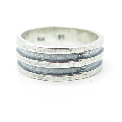 AMERICAN EAGLE 925 Sterling Silver Vintage Lined Oxidized Band Ring Size 11