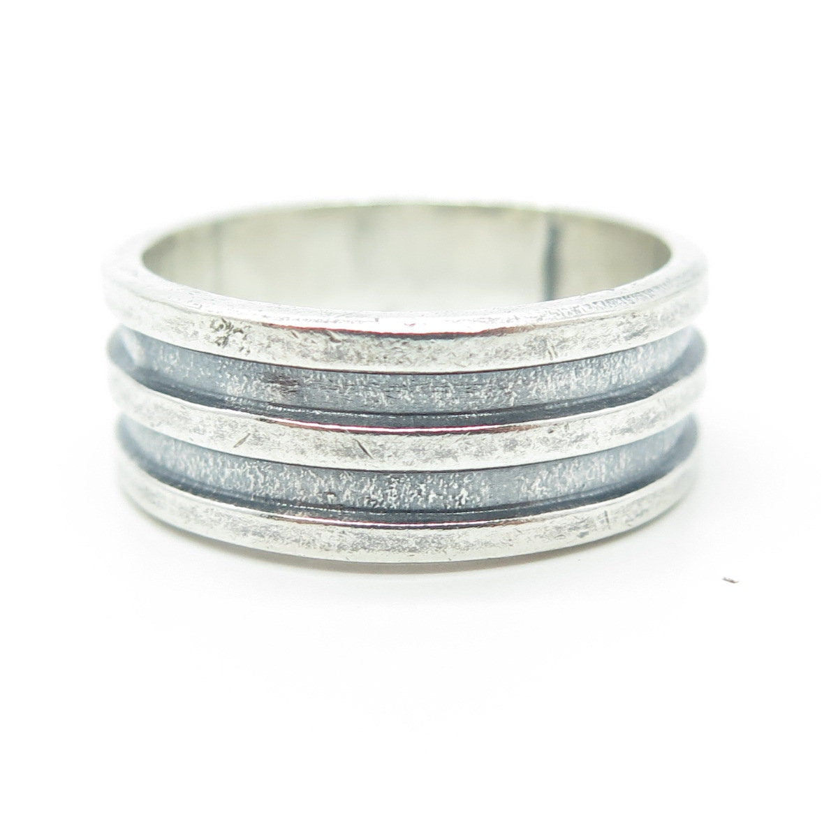 AMERICAN EAGLE 925 Sterling Silver Vintage Lined Oxidized Band Ring Size 11