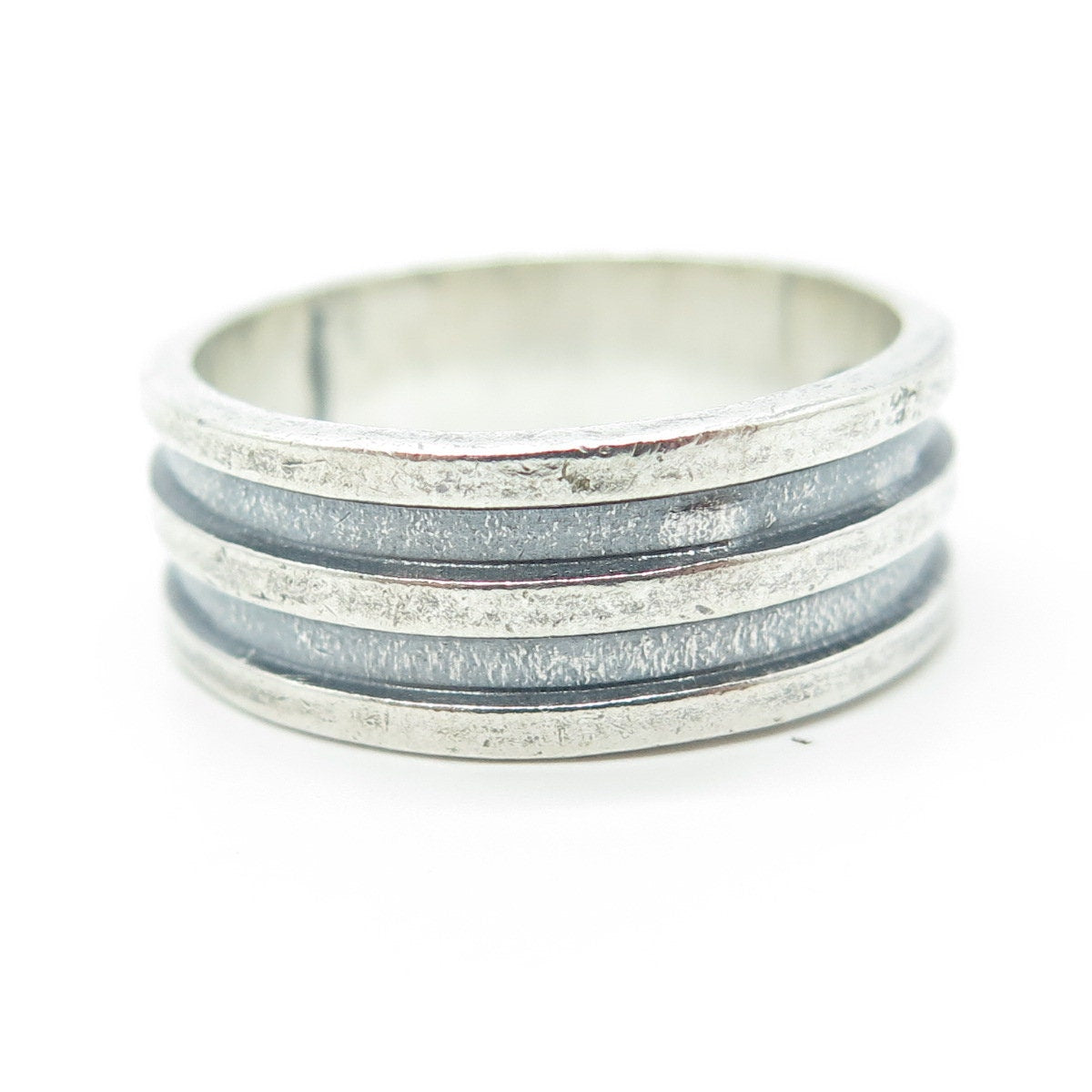 AMERICAN EAGLE 925 Sterling Silver Vintage Lined Oxidized Band Ring Size 11