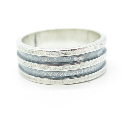 AMERICAN EAGLE 925 Sterling Silver Vintage Lined Oxidized Band Ring Size 11
