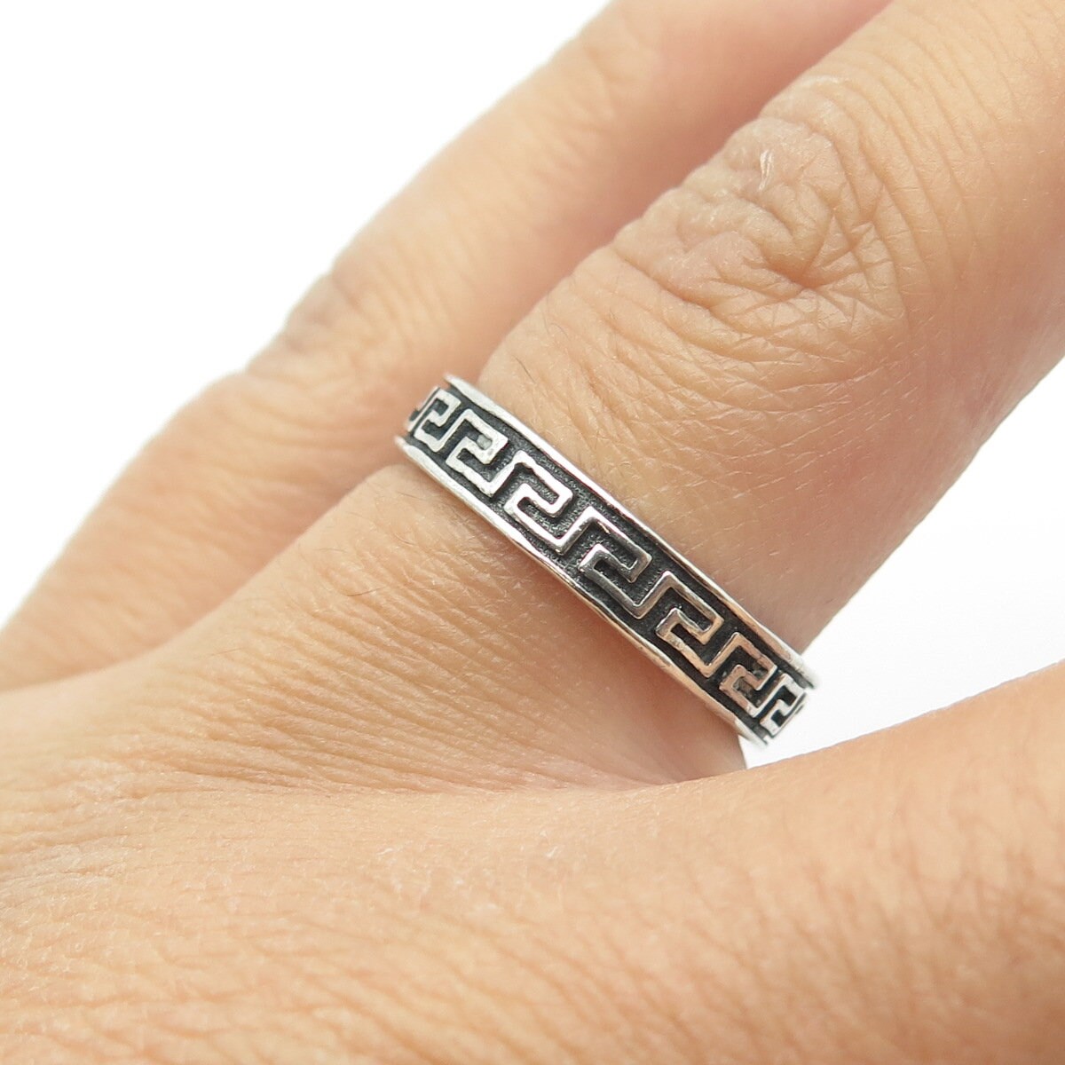 925 Sterling Silver Vintage Greek Maze Oxidized Band Ring Size 7.25