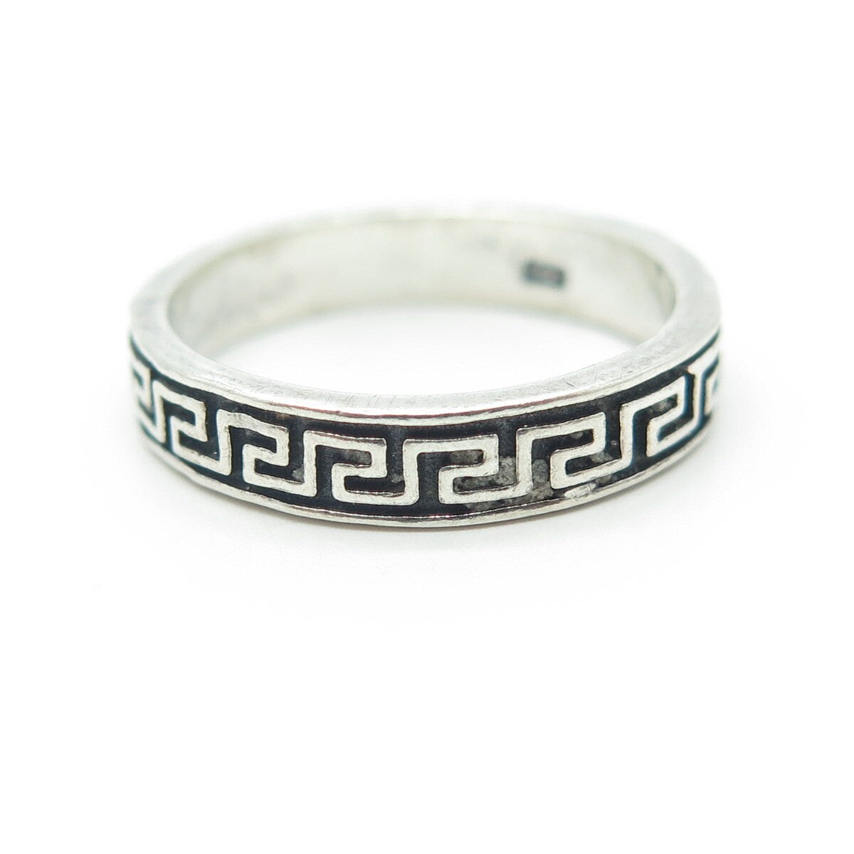 925 Sterling Silver Vintage Greek Maze Oxidized Band Ring Size 7.25