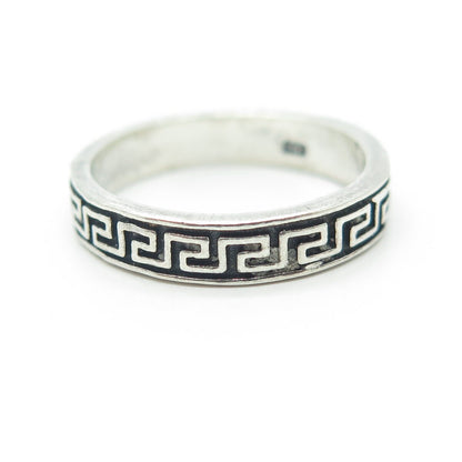 925 Sterling Silver Vintage Greek Maze Oxidized Band Ring Size 7.25