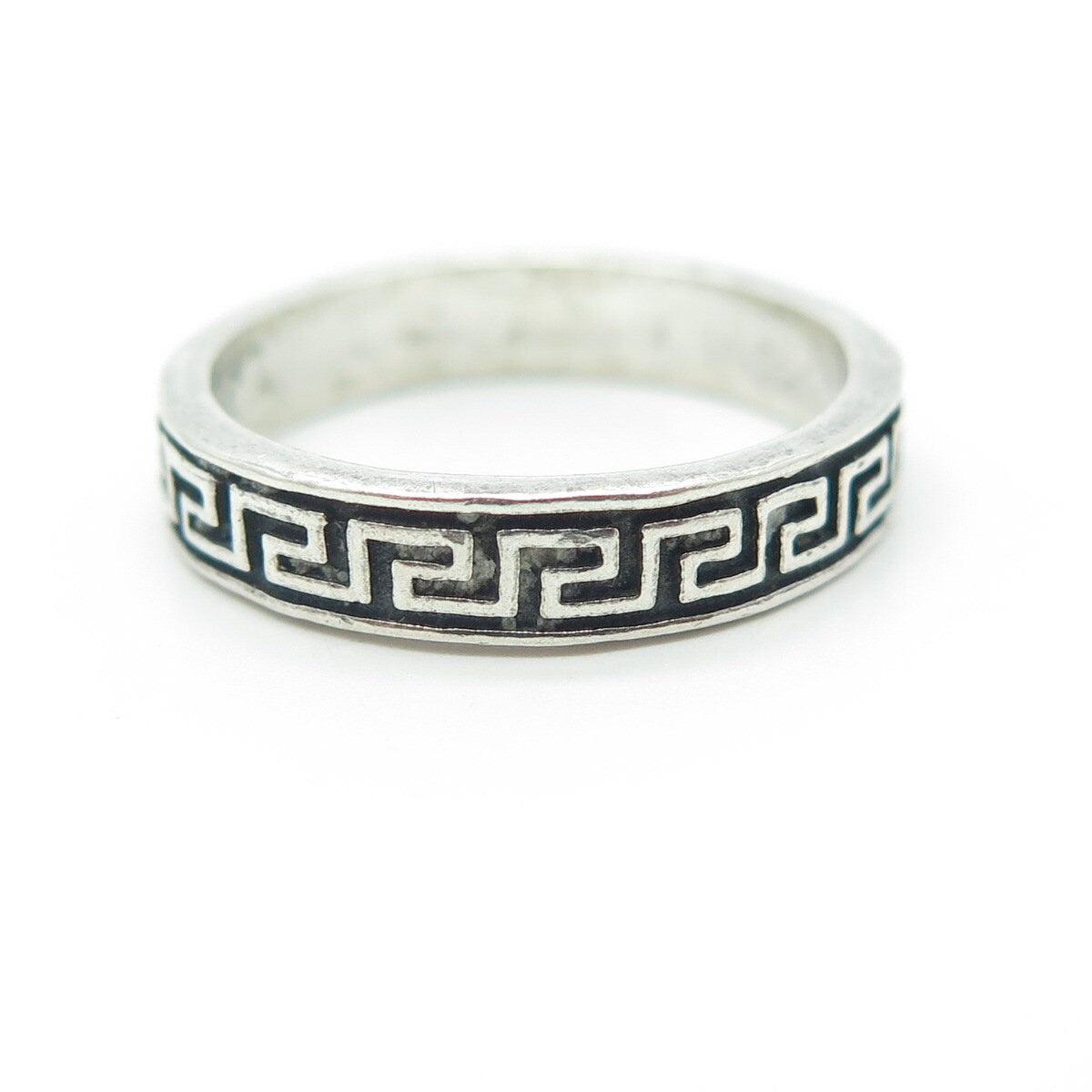 925 Sterling Silver Vintage Greek Maze Oxidized Band Ring Size 7.25