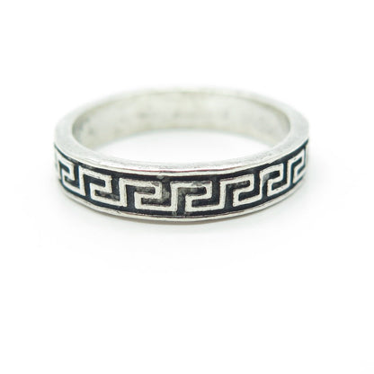 925 Sterling Silver Vintage Greek Maze Oxidized Band Ring Size 7.25