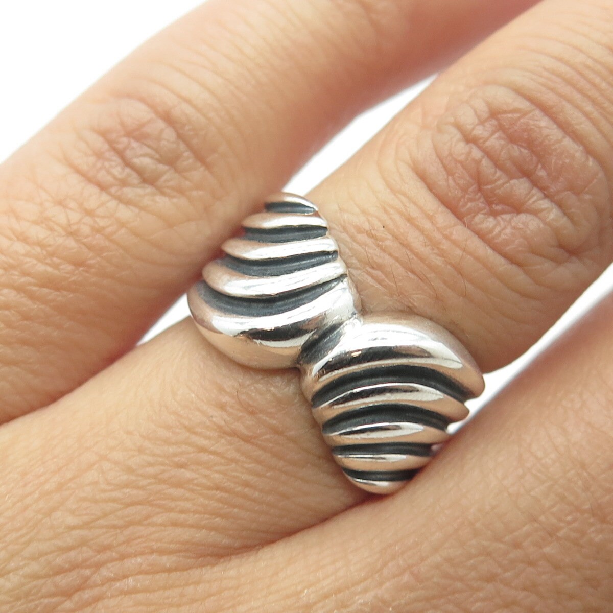 925 Sterling Silver Vintage Oxidized Wings Bypass Ring Size 6
