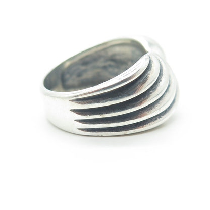 925 Sterling Silver Vintage Oxidized Wings Bypass Ring Size 6